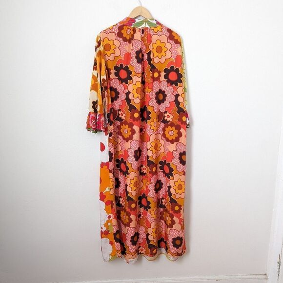 Celia B yellow orange white retro floral mixed print Titanite oversized kaftan - Picture 5 of 6